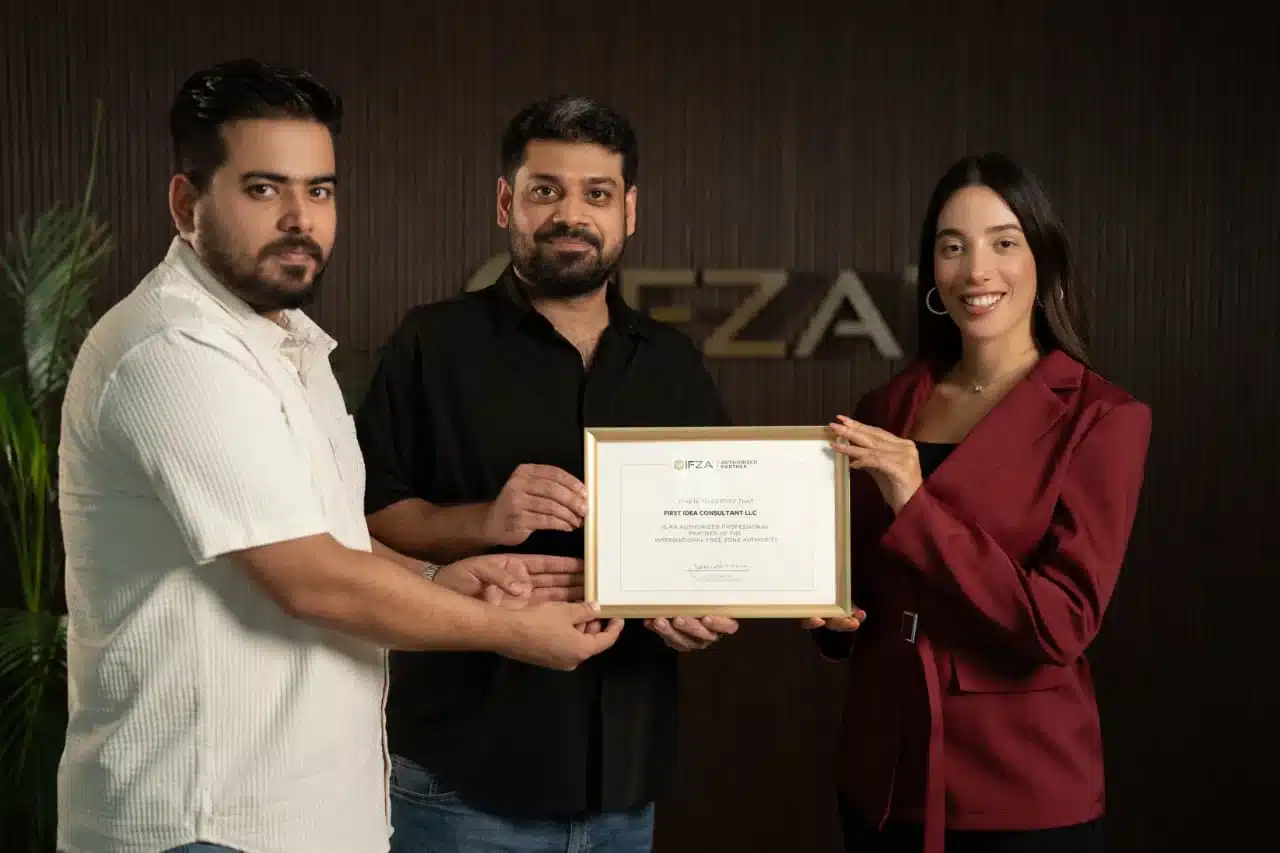 The First Idea Consultant team receiving their IFZA Authorised Partner certificate